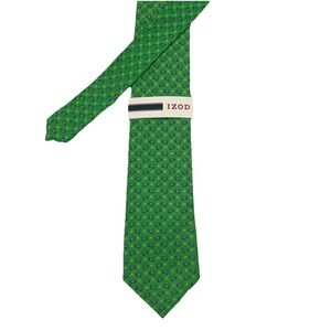 New Men's Izod Neck‎ Tie 100% Silk Green w/Blue Crabs